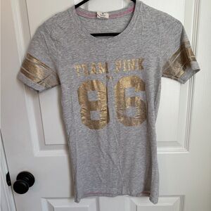 PINK Victoria's Secret Gray and Gold Team Tee